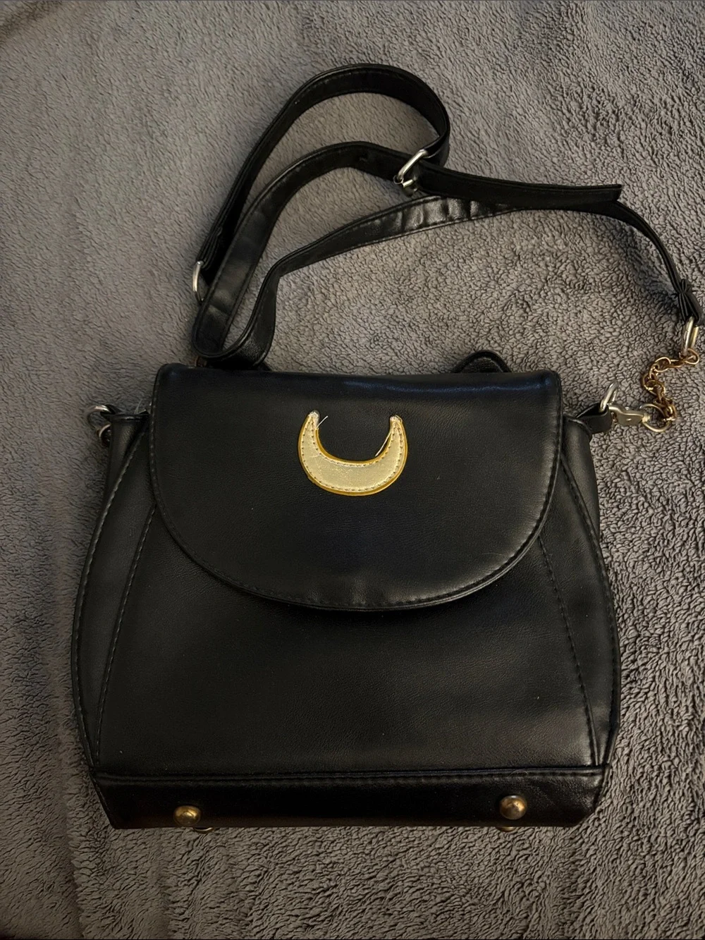Black Crescent Accent Crossbody Bag - Women's Shoulder Purse